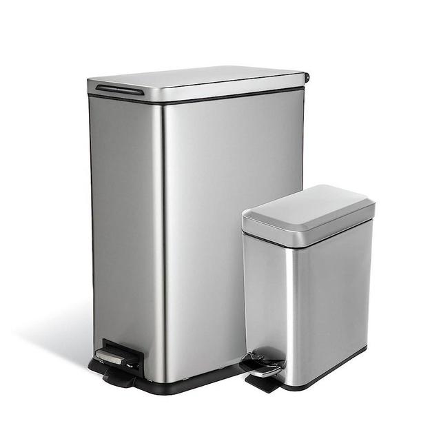 Home Zone Living 8 Gallon and 1.3 Gallon Kitchen Trash Can Value Bundle Set, Stainless Steel Wastebasket with Lid and Slim Design