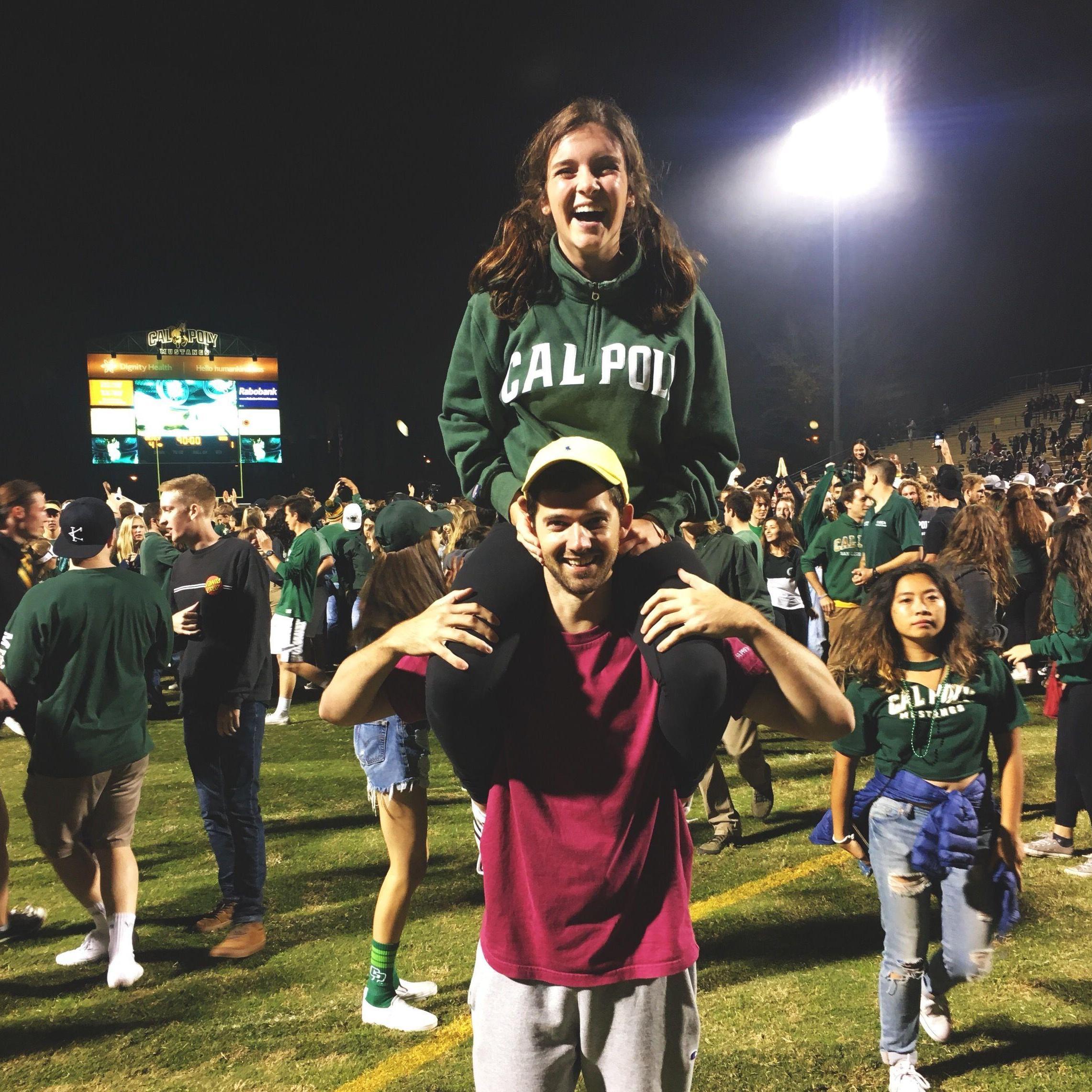 Storming the soccer pitch at the Cal Poly stadium. The Mustangs had managed a win against our major rival (UCSB)!
