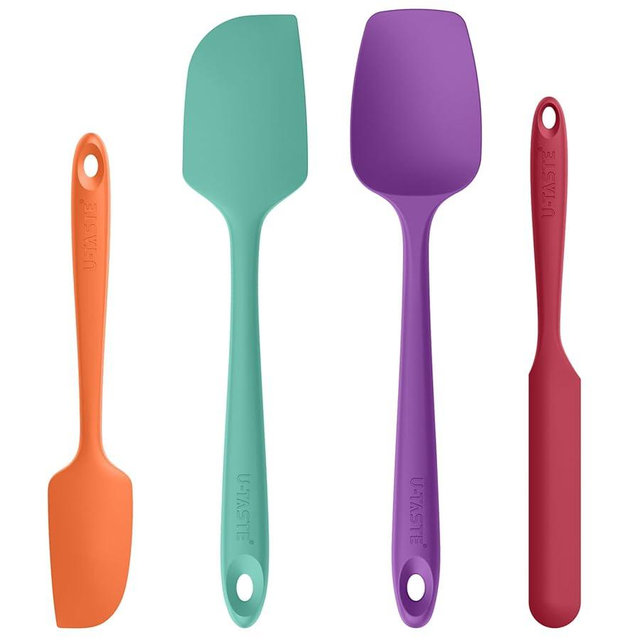 U-Taste Heat Resistant Silicone Spatula - 600℉ Hot-Proof BPA-Free Kitchen Baking Bowl Scraper, Flexible and Sturdy Rubber Cooking Utensil for Mixing Scraping in NonStick Cookware (4 Pcs, Colorful)