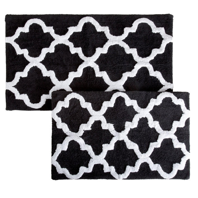 2pc Trellis Bath Mat Set Black - Yorkshire Home