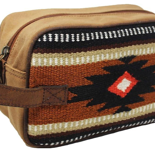 Men Women Western Woven Genuine Leather Toiletry Dopp Kit Cosmetic Travel Bag 18SKTWoolDopp