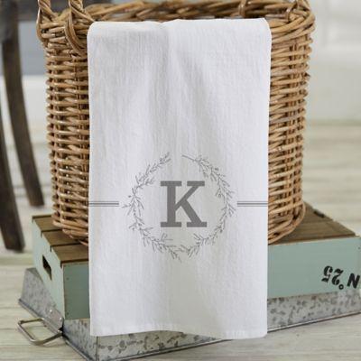 Bee & Willow™ Home Floral Initial Personalized Tea Towel in Grey