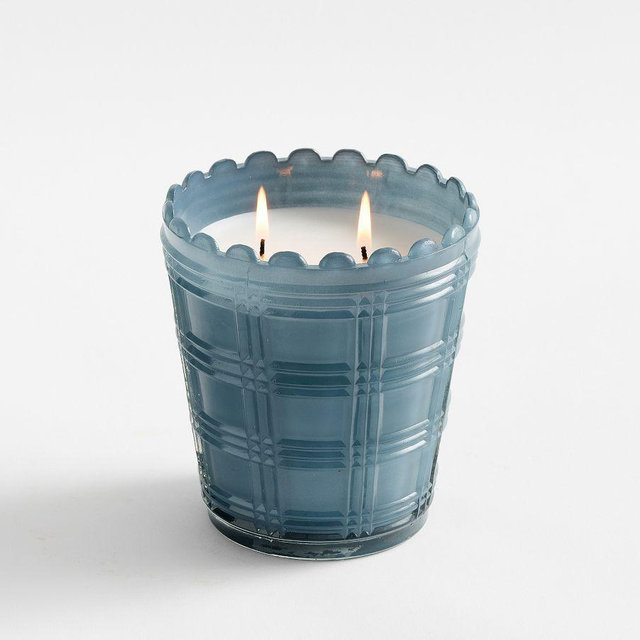 Scallop Glass Candles, Chambray, Small