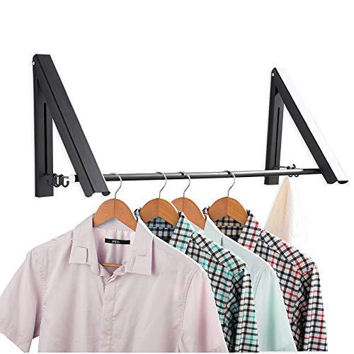 IN VACUUM Laundry Drying Rack, Wall Mounted Retractable Clothes Hanger, Aluminium Home Storage Organization Space Savers for Home(2 Racks with Rod,Black)