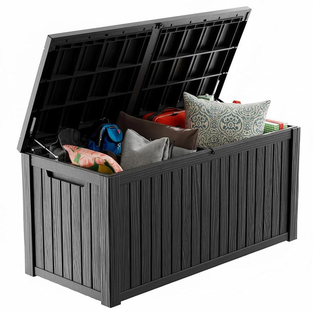 MAIUSCOLI 200 Gallon Waterproof Outdoor Storage Box,Resin Deck Box,Lockable Outside Storage Box Container for Patio Furniure,Garden,Tools (200 Gallon,Black)