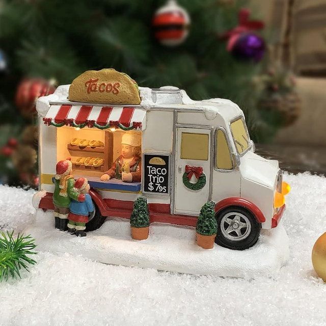 MOMENTS IN TIME Christmas Village Food Truck Street Vendor with LED Lights - Battery Operated (not Included) (Taco)