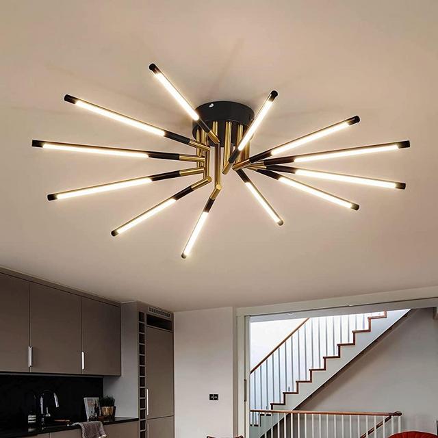 Modern Ceiling Lights,LED Ceiling Light ,12heads Black Gold Ceiling Light fixtures,Dimmable Sputnik Chandeliers,Close to Ceiling Light Flush Mount Light for Bedroom,Kitchen,Living Room 3000-6000K