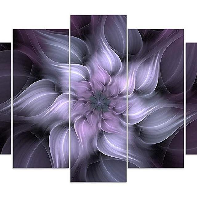 TutuBeer 5 Panel Bauhinia Chinese Redbud Purple Flower Plant Botany Picture Flower Artwork Oil Painting on Canvas Stretched and Framed Giclee Print Home Decoration Living Room Bedroom Wall Art Hanging