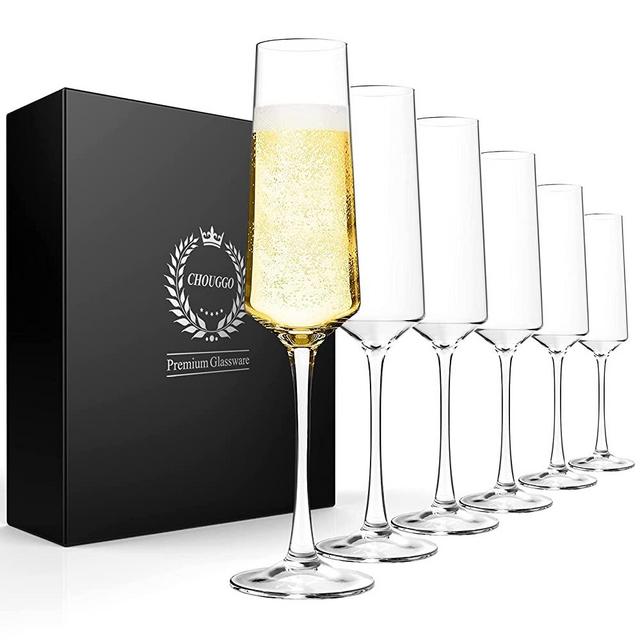 Chouggo Champagne Flutes Set of 6, Hand Blown Crystal Champagne Glasses, Premium Crystal - Gift for Birthday, Wedding, Anniversary, Christmas - 8oz, Clear