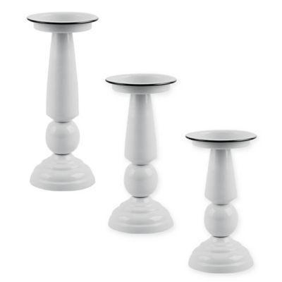 Bee & Willow™ Home Large Enamel Pillar Candle Holder in White