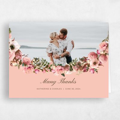 Peach, Pink Wedding Thank You - Napa Border
