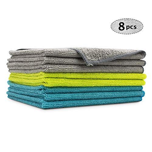 Hyer Kitchen Microfiber Kitchen Towels - Super Absorbent, Soft and Thick Dish Towels, 8 Pack (Stripe Designed Grey Colors), 26 x 18 inch