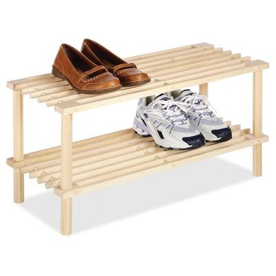 Costway 5-tier Wood Shoe Rack Solid Acacia Wood Shoe Shelf With Side Metal  Hooks : Target