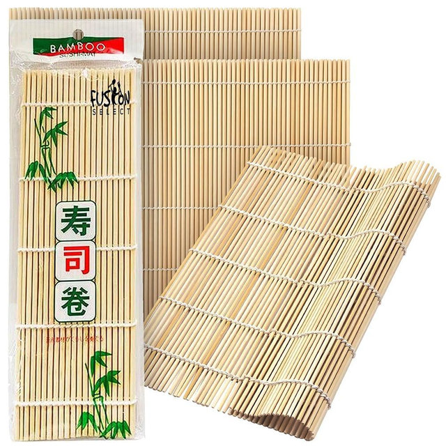 Fusion Select 3 Pk Bamboo Sushi Mat - Sushi Roller Mat for Making, Shaping & Molding Sushi Roll & Kimbap - Food-Safe Sushi Making Supplies, Tools & Accessories - Made of Natural Bamboo - 9.5x9.5