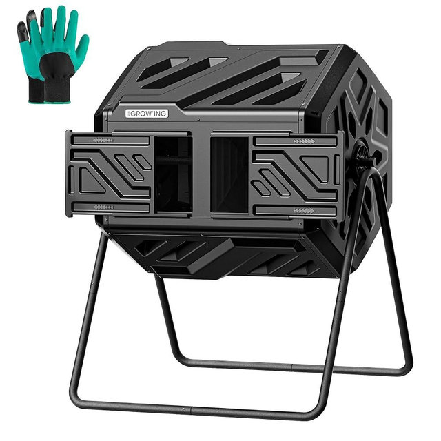 THEGROW'ING Updated 43 Gallon Compost Bin Outdoor, Fast Assemble Tumbling Composter, Dual Chamber Composter Tumbler, Rotating Compost Bin for Outside, Backyard, Garden and Yard, Black