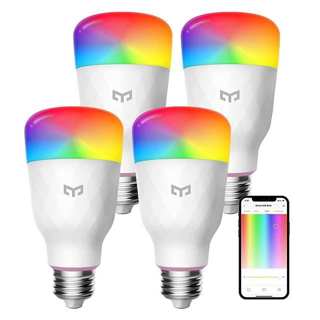 Smart LED Light Bulbs 60W Equivalent, YEELIGHT Smart LED Bulbs A19 Dimmable Smart Bulbs Work with Alexa & Google Home Razer Chroma, RGBW Color Changing Light Bulbs, 8W 900LM, 4 Pack