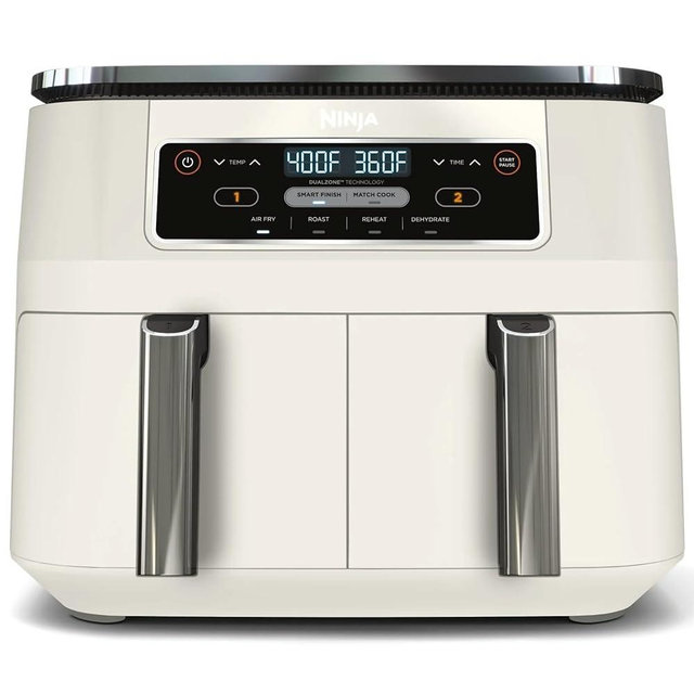 Ninja Foodi 4-in-1 8-qt. 2-Basket Air Fryer with DualZone Technology, 4 Functions, Smart Finish, Roast, Air Fry, Reheats, & Dehydrates, White, DZ100WH (Renewed)