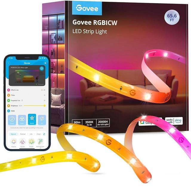 Govee RGBIC LED Strip Lights for Room with Warm White 65.6ft, Smart LED Strip Lighting Alexa Compatible, Color Changing LED Lights Music Sync, Room Decor, 2 Rolls of 32.8ft