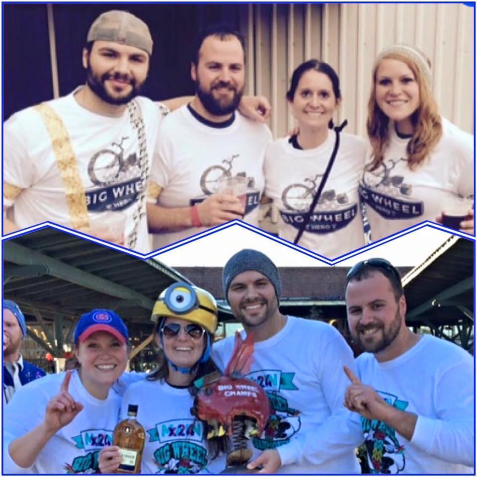 The top picture is from the first day we met on Dec. 6, 2014, for the big wheel race!  The bottom picture is the following year when we WON the big wheel race!