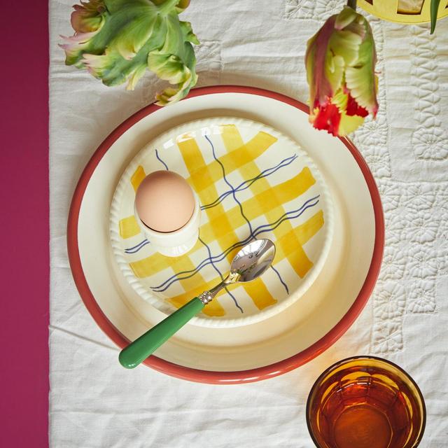 EGG CUP PLATE, YELLOW TARTAN