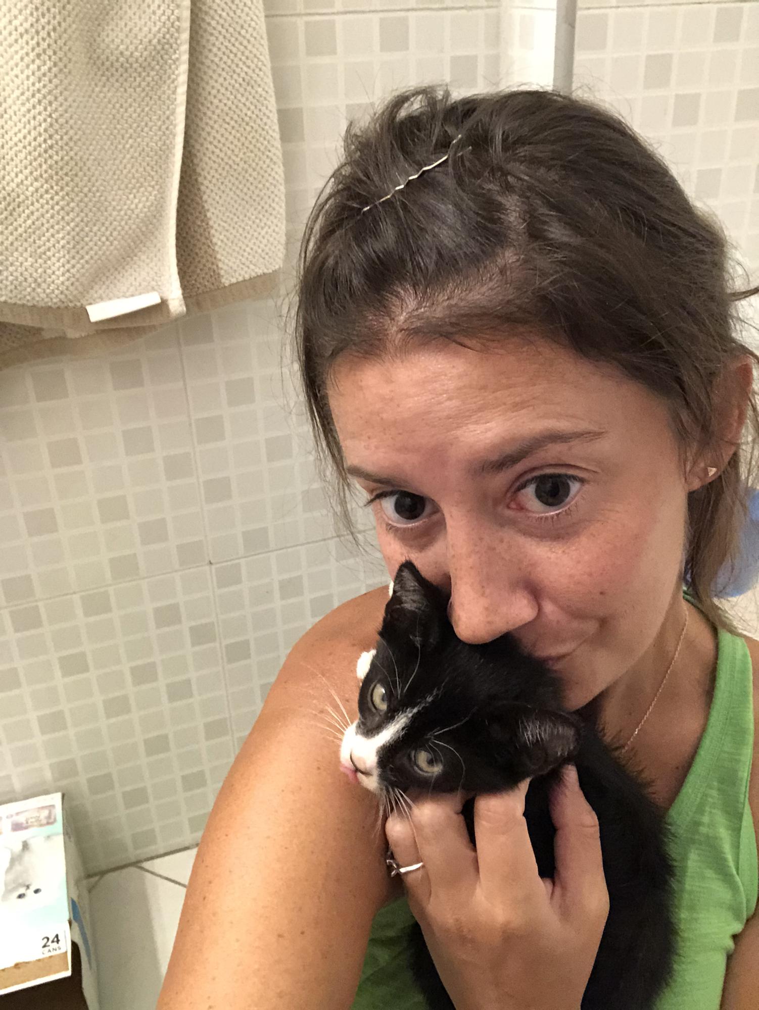 That time I lived in the bathroom for a week socializing Gizmo the foster kitten…