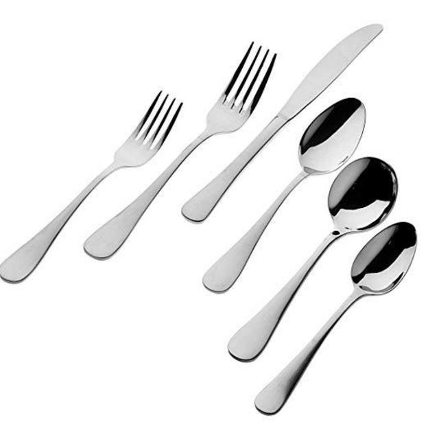 Godinger Silver Art Atol High Luster 18/0 Stainless Steel Brushed Handle 24-piece Flatware Cutlery Dinnerware Tableware Set Kit Collection, Service For 6