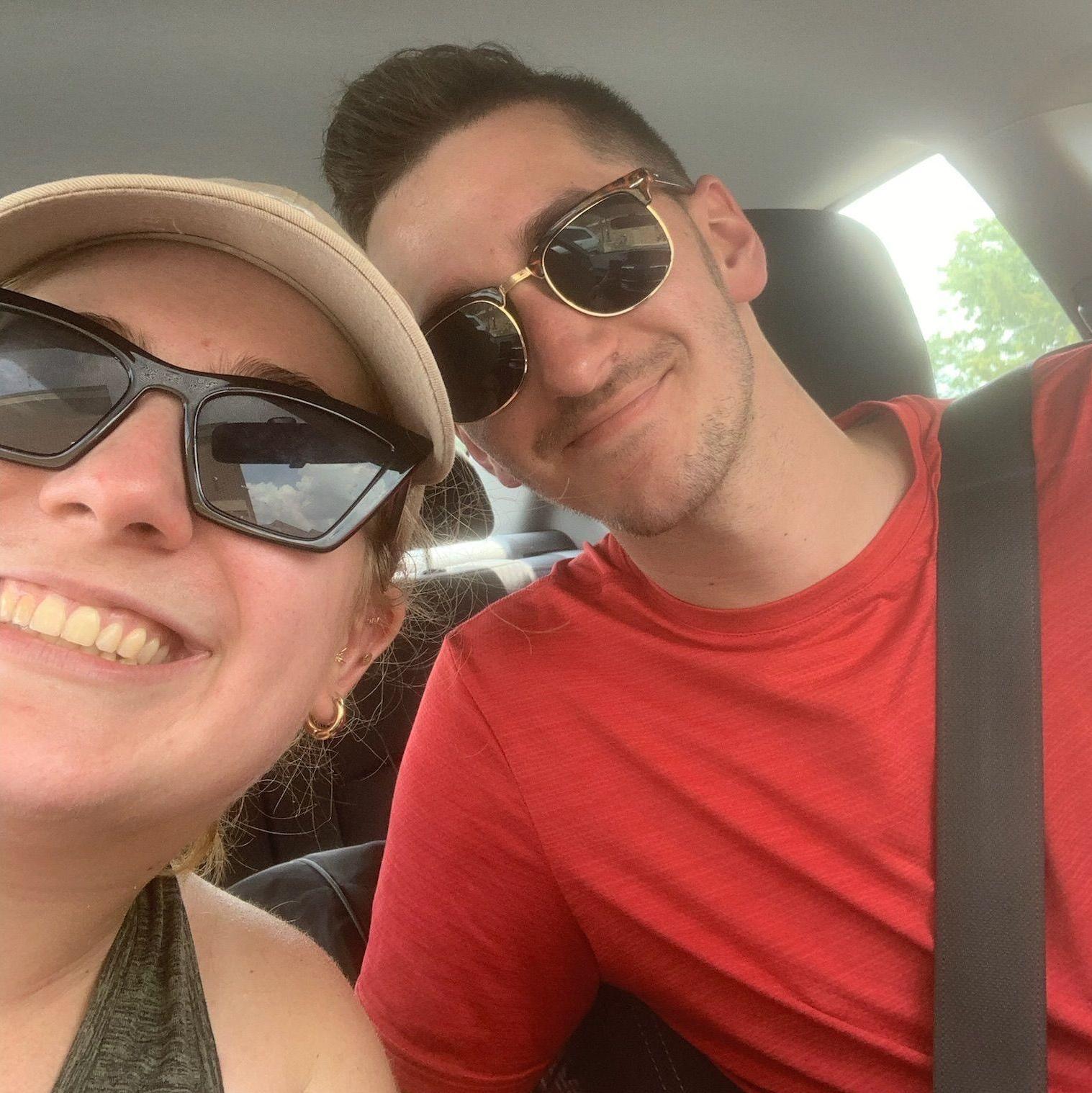 Matt and Liz have played volleyball for about 3 years now. These big smiles are because Matt finally found something he is better at than Liz, and Liz is finally able to get him off of video games.