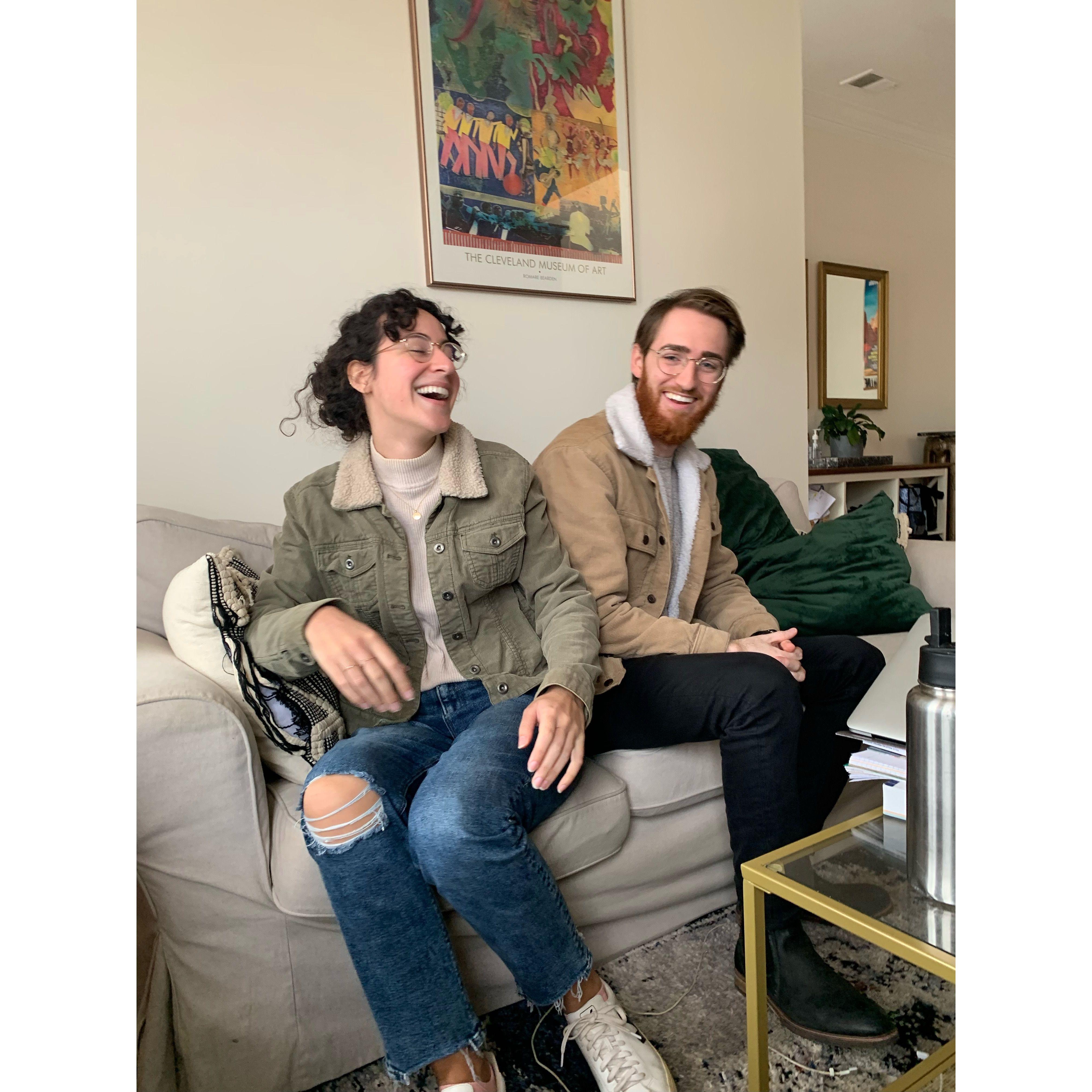 When you both wear the matching jackets without communicating