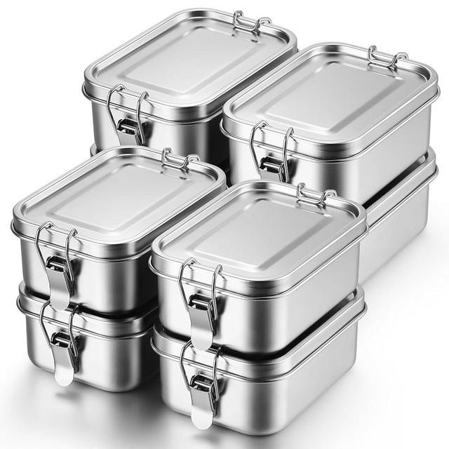 Umigy 8 Pcs Stainless Steel Bento Box Metal Lunch Box Food Storage Containers Metal Lunch Container, Lockable Clips to Leak Proof, Reusable Dishwasher Snack Boxes for Work, Picnic (550ml)