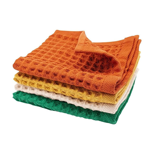 sea me at home Kitchen Towels and Dishcloths Sets, Hand Towels for Bathroom, Face Cloths, Reusable Waffle Washcloth Set, 100% Cotton (4 Pcs Washcloth 13x13 inches, Assorted)