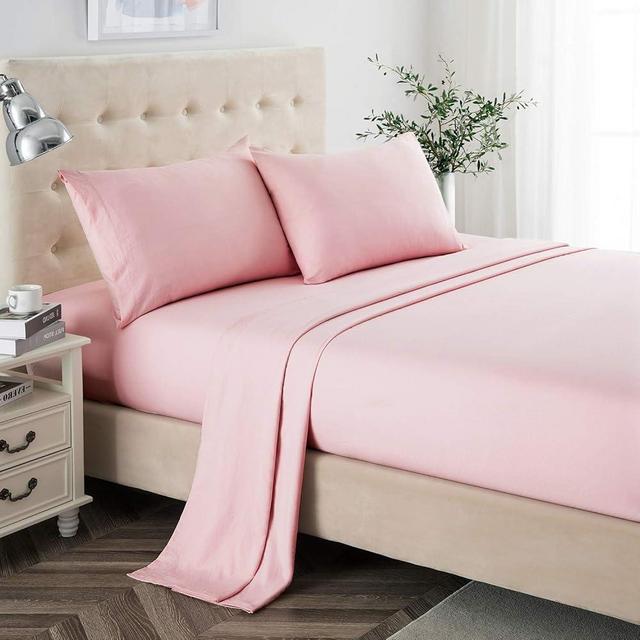 Lanest Housing King Sheet Set, 2400 Thread Count Soft Deep Pocket Microfiber Sheets, 4 Pieces Pink Bedding Sheets & Pillowcases