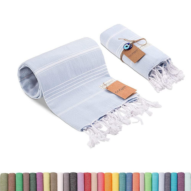 Realgrandbazaar Lucky Turkish Towels Beach Towels %100 Cotton - Pre Washed, No-Shrink, Quick Dry, Soft 39x71' Large Peshtemal, Turkish Towel, Set can be Made - Goqan by realgrandbazaar (Light Blue)