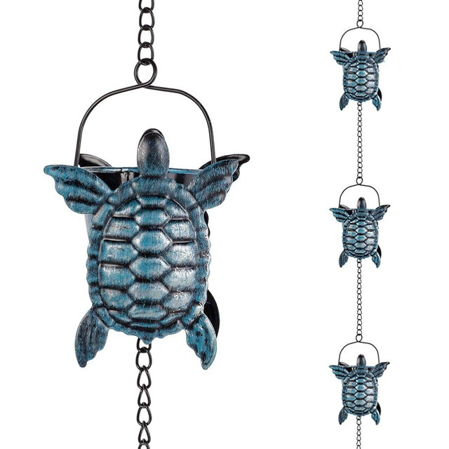 giole 10 FT Rain Chains for Gutter, Rain Chain with 12 Turtle Shape Cups Adjustable Rain Catcher Chain for Gutters, Eaves, Drainage, Replacement for Downpout