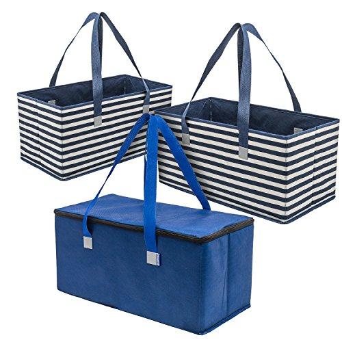Planet E Reusable Grocery Shopping Bags  Trunk Size 2 Extra Large Collapsible Boxes & 1 Extra Large Collapsible Insulated Cooler with Reinforced Bottoms Made of Recycled Plastic (Pack of 3)