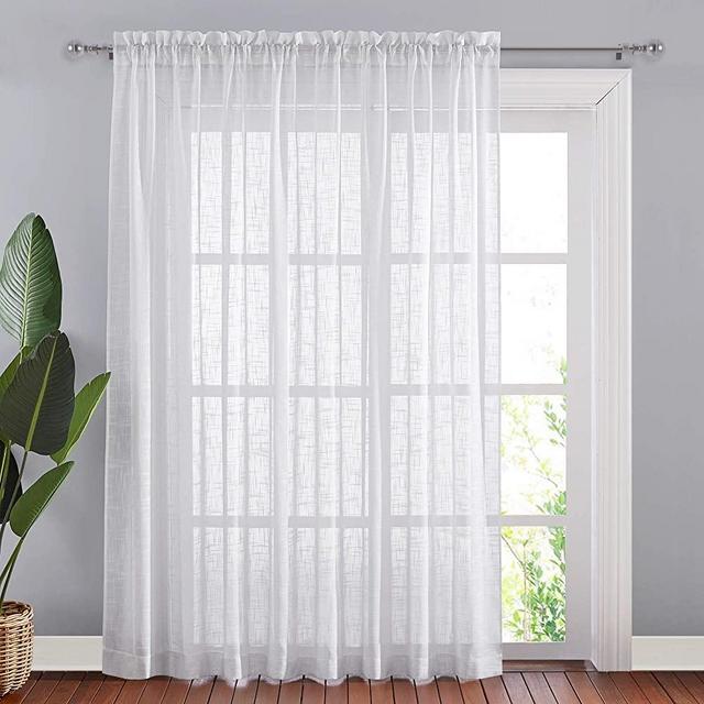 NICETOWN White Linen Sheer Curtains Extra Wide 100" for Sliding Door, Semitransparent Privacy with Light Filter Room Divider for Patio Door / Bedroom, 84“ Length for Patio Door, 1 Panel