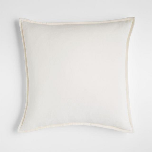 Ivory 20"x20" Washed Organic Cotton Velvet Throw Pillow Cover