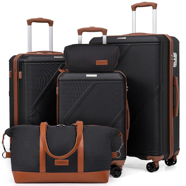 CONCEPTEN Luggage Sets 5 Piece, Suitcases With Wheels, Lightweight Travel Luggage Set With TSA Lock, ABS Hardshell Carry On Suitcase Set, Black