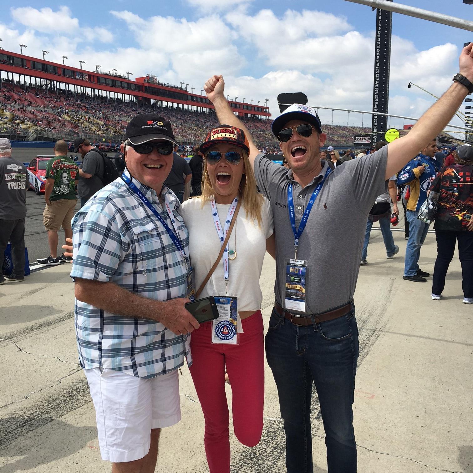 One of Chad's secrets is he loves NASCAR races. Here is Bruce (Chad's dad), Shana & Chad at Fontana.