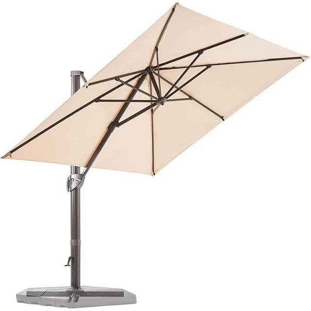 BLUU Redwood 10 FT Square Patio Umbrella Offset Cantilever Outdoor Umbrella Aluminum Market Hanging Umbrellas with 360° Rotation Device and Unlimited Tilting System & Cross Base (Beige)