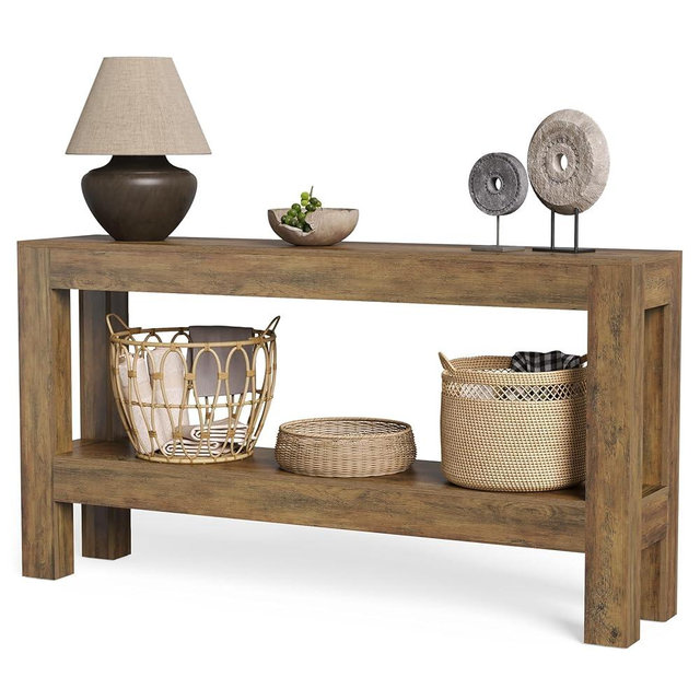 LITTLE TREE 63-Inch Entryway Console Table, Long Farmhouse Narrow Sofa Table for Living Room, Hallway, Entry, Entrance, Foyer, Behind Couch with 2-Tier Shelves, Rustic Brown