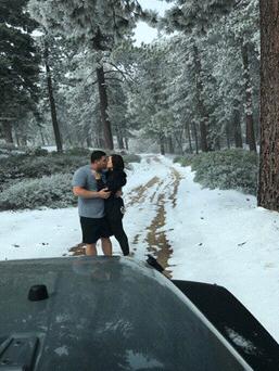 The day after we got engaged, there was a huge snow storm in Big Bear! We hit one last trail before our surprise Engagement Party.