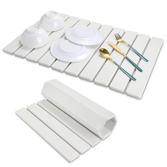 snuggery Large Stone Drying Mat for Kitchen Counter - 24"x16" Dirt-Resistant Quick Drying Fast Absorbent Non-Slip Diatomite Mat, Natural Diatomaceous Earth Dish Drying Pad for Dish Rack (White