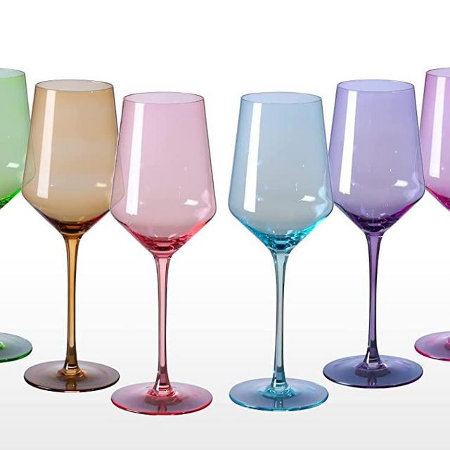 comfit Colored Wine Glasses Set Of 6 - Crystal Colorful Wine Glasses With Long Stem and Thin Rim,Red/White Wine glasses,Perfect Colored Wine Stemware for Wine Lover in Birthday,Party15oz