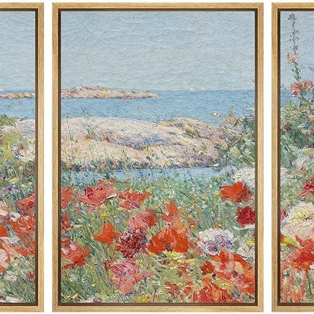 wall26 Framed Canvas Print Wall Art Set Watercolor Pastel Flower Field Coastal Landscape Nature Wilderness Illustrations Modern Art Decorative Floral Botanical Minimal for Bedroom - 16"x24"x3 NATURAL