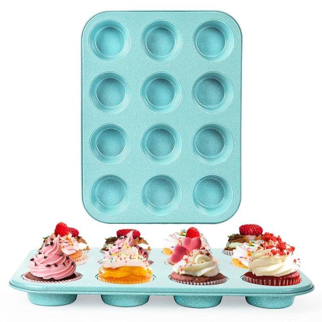 Spmarkt 2-Pack Blue 12-Cup Non-Stick Muffin Pan | Healthy Baking | Easy Cleaning Muffin Tin | Durable & Versatile Muffin Cup | Perfect for Mini Cupcakes (Blue)