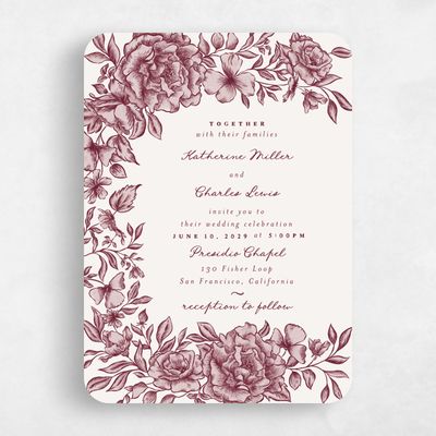 Red Rounded Wedding Invitation - Sogno Portrait