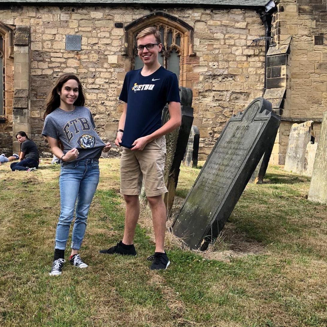 On our second trip to England before we started dating.