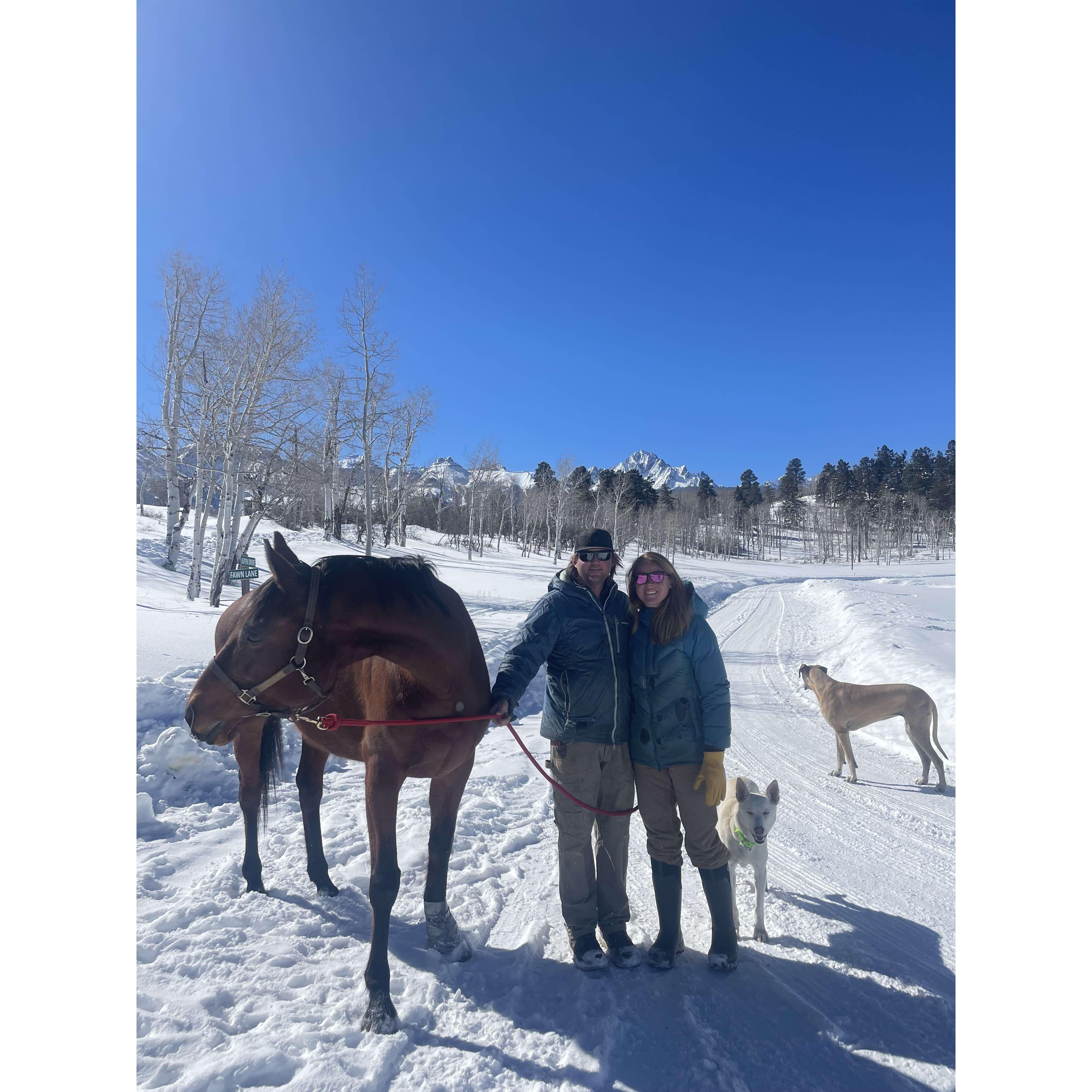 Taking Margo for a walk while she was living in our garage