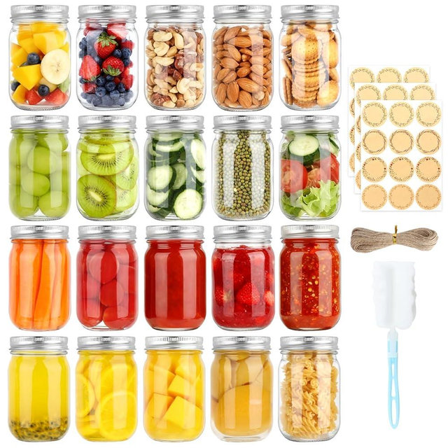 HWASHIN 20 Pack 12 oz Mason Jars with Lids and Bands, Regular Mouth Canning Jars, Clear Glass Jars for Canning, Pickling, Preserving, DIY Projects