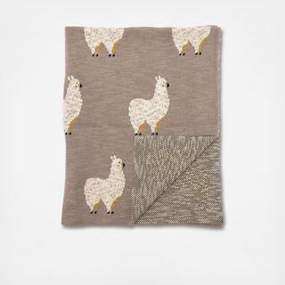 Cotton Knit Throw with Llamas